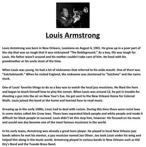 Louis Armstrong Biography Article and Assignment Worksheet | Text ...