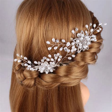 Bridal Hair Comb Wedding Hair Accessories Rhinestone Pearl Flower Tiara Hair Pin Clips Silver ...
