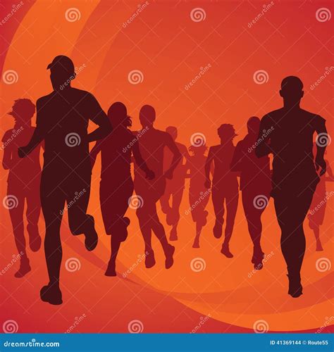 Running people silhouettes stock vector. Illustration of orange - 41369144