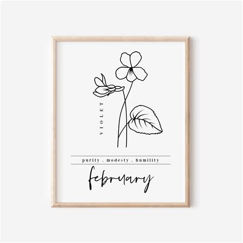 February Birth Flower Violet Black & White Art Printable - Etsy Australia