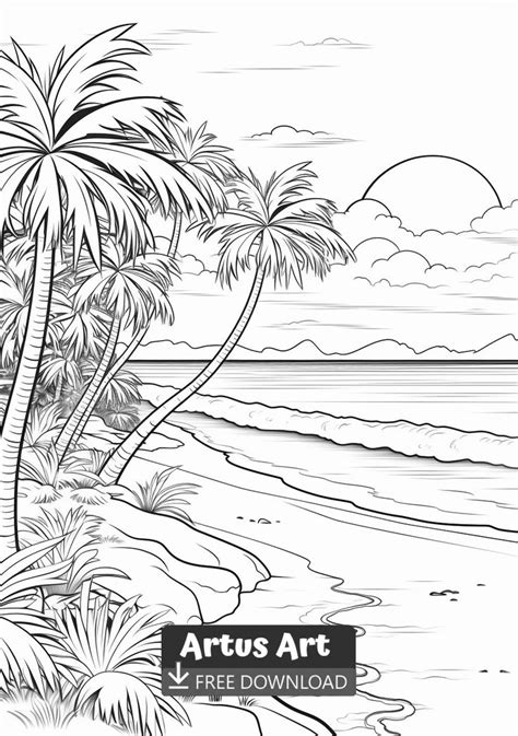 Beach Sunset Painting Coloring Page | Beach coloring pages, Coloring pages nature, Beach drawing