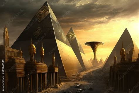 Futuristic Egypt. Sci-fi. Pyramid. Golden futuristic city. concept art ...