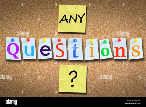 Asking for questions after a presentation on cork billboard Stock Photo: 98329132 - Alamy