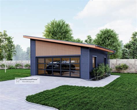 2 Car Modern Garage Plan-23' X 24' Building Blueprints Package With ...