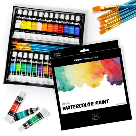 Ohuhu Watercolour Paint Set 24 Colours 12ml Paint Tubes with 6 Paint ...