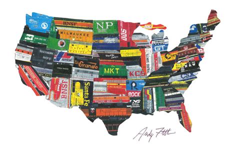 US Map of Train Logos Poster - Schrader's Railroad Catalog