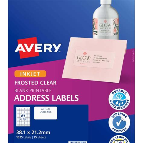 Avery Frosted Clear Address Labels for Inkjet Printers - 38.1 x 21.2mm ...