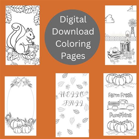 Fall Coloring Pages Assortment, DIGITAL DOWNLOAD, Autumn Coloring Pages, Squirrel, Farm, Wreath ...