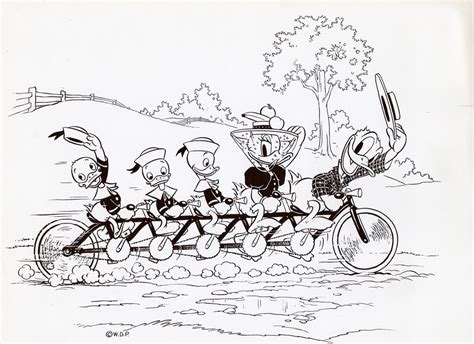 Donald Duck, Daisy Duck, Huey, Dewey and Louie ride a bike