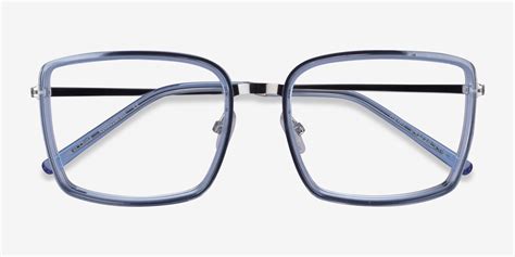 Remi Rectangle Blue Silver Full Rim Eyeglasses | Eyebuydirect