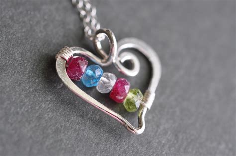 OPEN HEART custom mother's /grandmother's birthstone necklace (5 stones) - Mu-Yin Jewelry