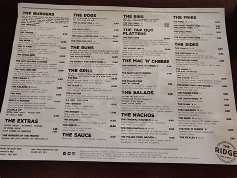 Menu at The Ridge (Shaw Ridge) restaurant, Swindon