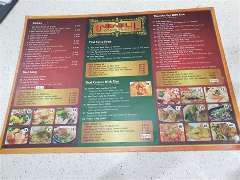 Menu at Siam Thai restaurant, Darwin City