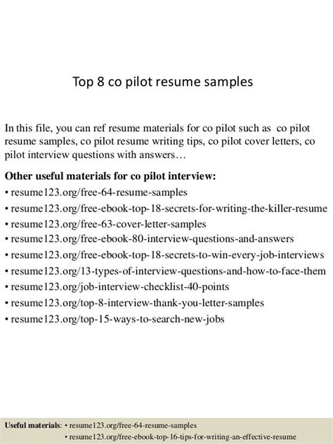 Top 8 co pilot resume samples