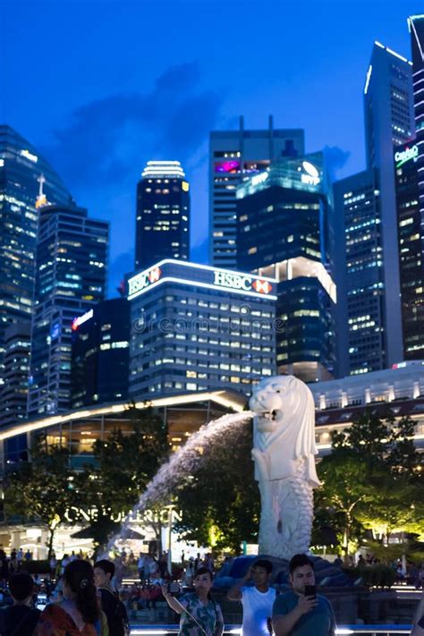 Night Photo of Merlion Monument at Merlion Park with Cityscape P Editorial Photo - Image of ...