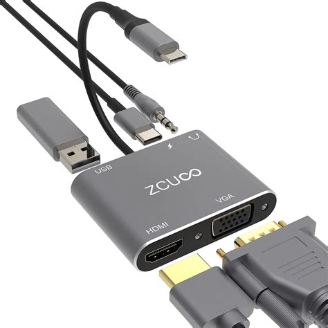 Buy USB C Hub to HDMI VGA Multiport Adapter, ZCUOO 5-in-1 USB C to vga ...