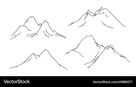 Outline steep mountain range set Royalty Free Vector Image