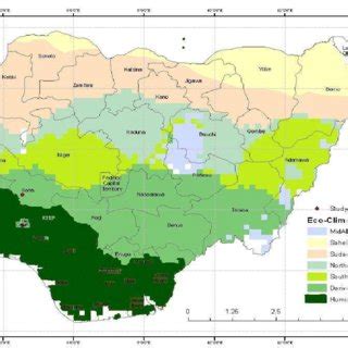 Map of Nigeria showing the study areas in the Eco-climatic zones of ...