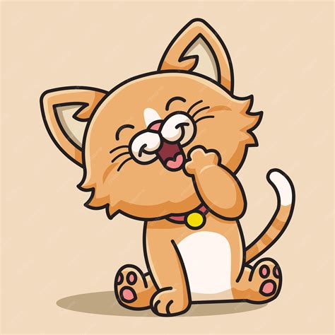 Premium Vector | Brown cartoon cat sitting and laughing