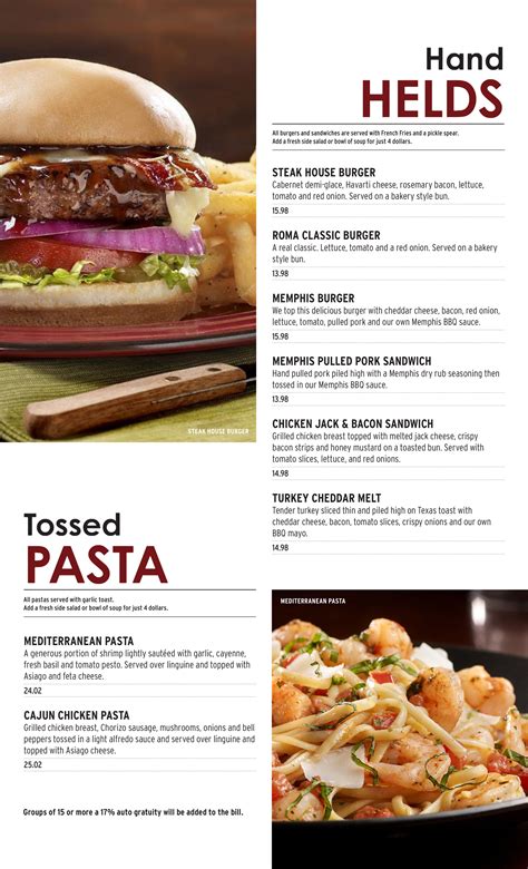 Tony Roma's menu in Winnipeg, Manitoba, Canada