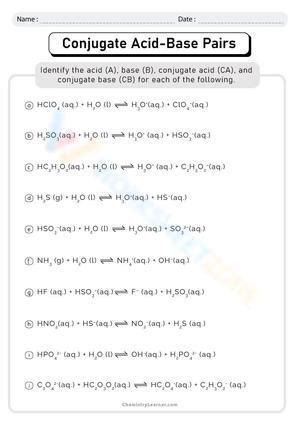 Conjugate Acid Base Pairs worksheets