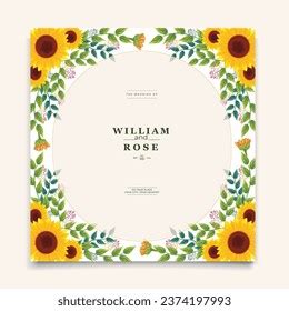 Sunflower Border Design Invitation Cardwedding Cardgreetingfloralframe Stock Vector (Royalty ...