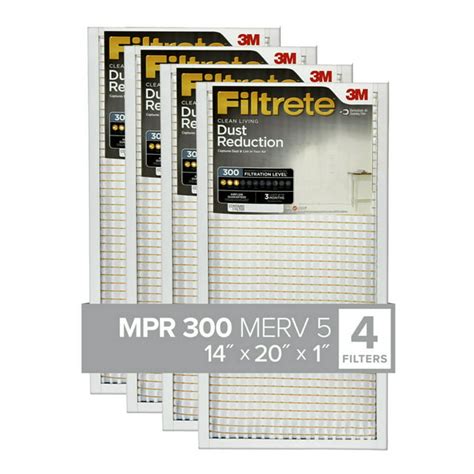 Filtrete 14x20x1 Air Filter, MPR 300 MERV 5, Dust Reduction, 4 Filters ...