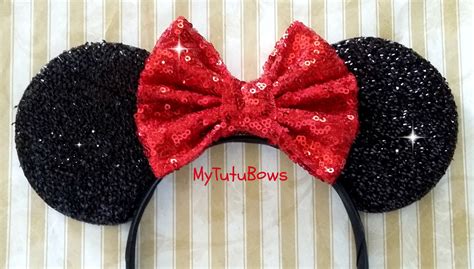 READY to SHIP Minnie Mouse Ears Headband Black Shimmering Ears