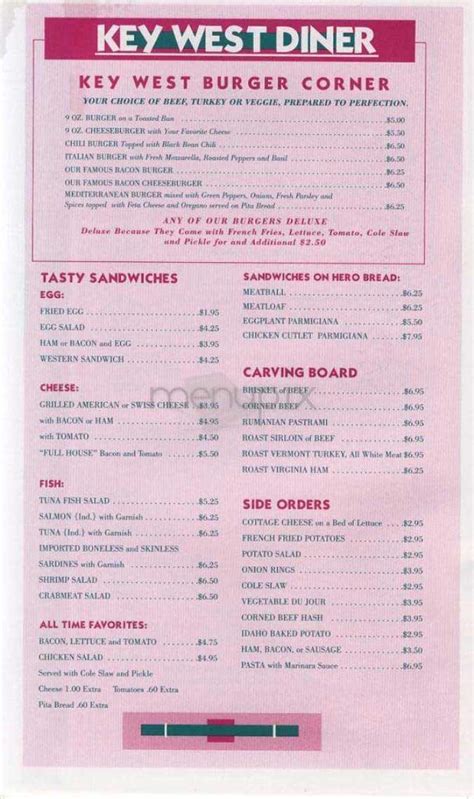 Menu of Key West Diner in New York, NY 10025