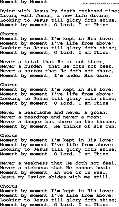 Baptist Hymnal, Christian Song: Moment By Moment- lyrics with PDF for printing