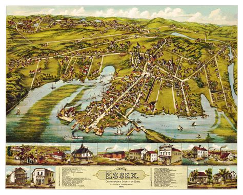 Beautiful bird’s eye view of Essex, Connecticut in 1881 - KNOWOL