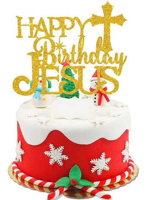 Buy Happy Birthday Jesus Cake Topper - Christian Christmas Gold Glitter Bethlehem Star Cross ...