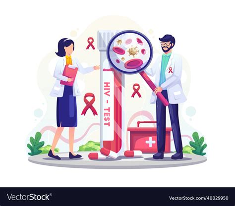 Medical workers with an hiv test tube Royalty Free Vector