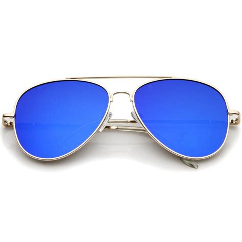 Large Flat Front Mirrored Lens Aviator Sunglasses A485 | Blue lens ...