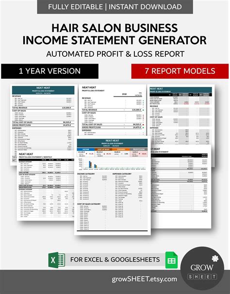 Hair Salon Business Income Statement Generator Salon Profit & Loss ...