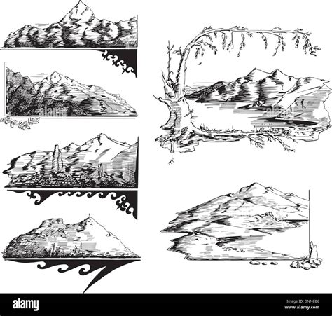 Mountain sketches. Set of black and white vector illustrations Stock Vector Image & Art - Alamy