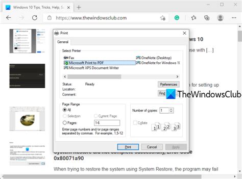 Enable System Print Dialog in Microsoft Edge in Windows 10