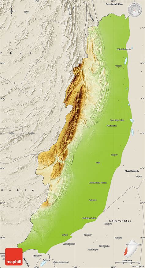 Physical Map of Dera Ghazi Khan, shaded relief outside