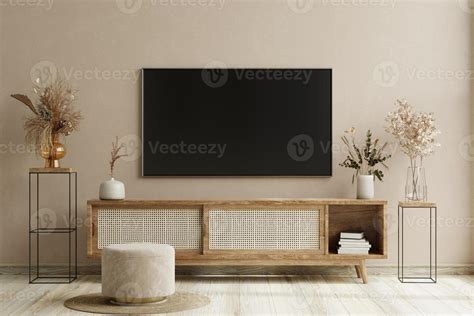 Smart TV on the cream color wall in living room,minimal design ...