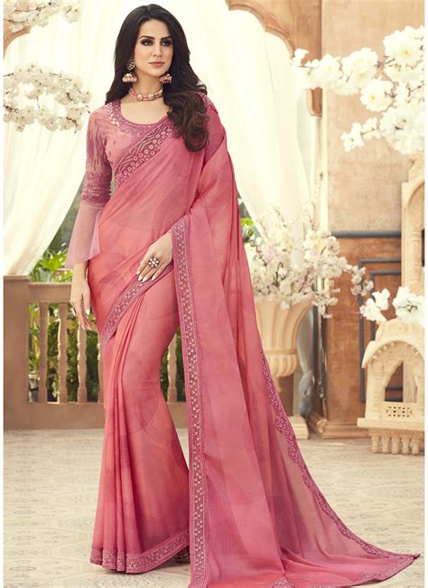 Buy Embroidered Pure Chiffon Saree Online