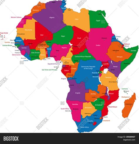 Mapa de África colorido com países e capitais Bancos de Vetores ...