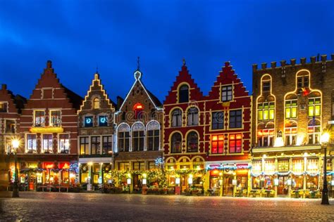 Decorated and Illuminated Market Square in Bruges, Belgium Stock Photo ...