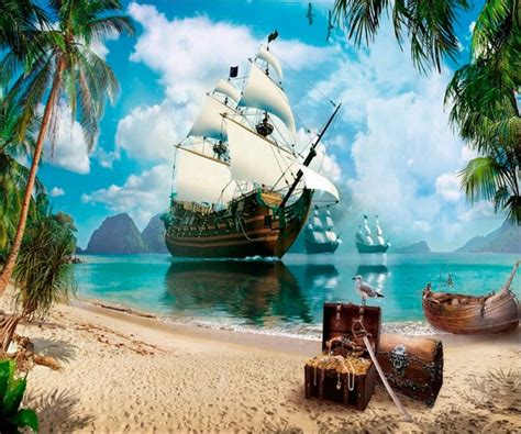 EXTRA LARGE treasure Island Pirate Ship Vinyl Wallpaper - Etsy Australia