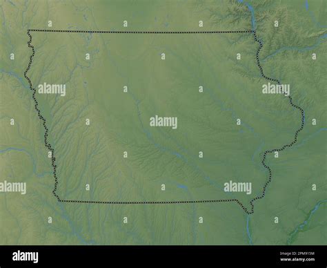 Iowa, state of United States of America. Colored elevation map with ...