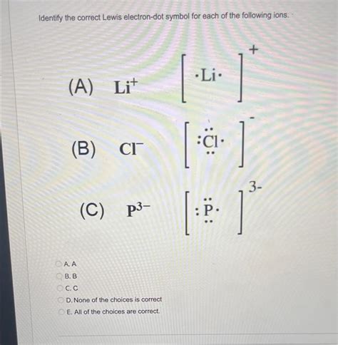 Solved Identify the correct Lewis electron-dot symbol for | Chegg.com