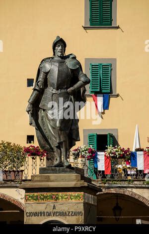 Greve, Tuscany,Italy. June 2018 Statue of Giovanni da Verrazzano. In ...