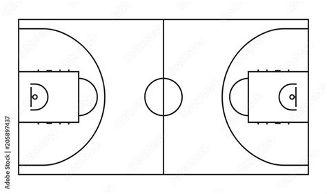 Basketball court line vector background. Outline basketball sports field Stock Vector | Adobe Stock