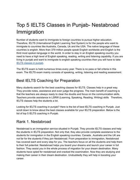 PPT - Top 5 IELTS Classes in Punjab - Nestabroad Immigration PowerPoint Presentation - ID:11736992