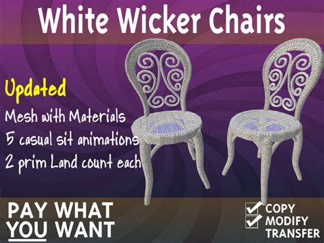 Second Life Marketplace - PAY WHAT YOU WANT - White Wicker Chairs (updated)