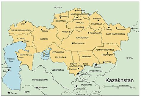 Kazakhstan PowerPoint Map, Administrative Districts, Capitals - MAPS ...